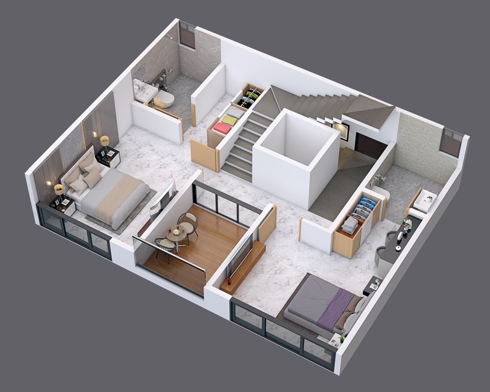 Third floor bedrooms with terrace